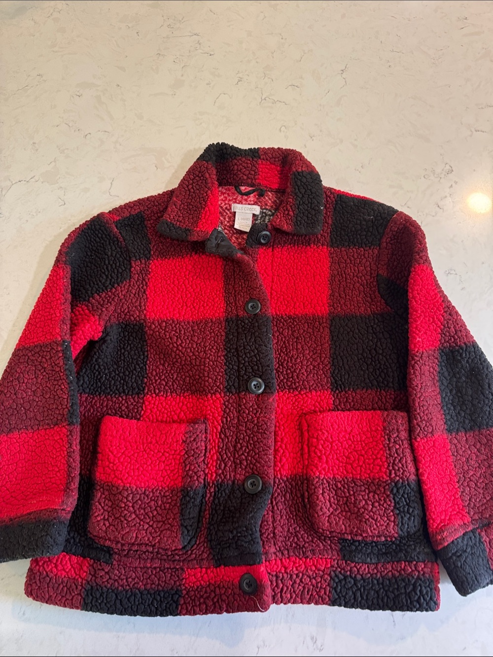 Falls Creek Kids Red & Black Buffalo Plaid Sherpa Coat